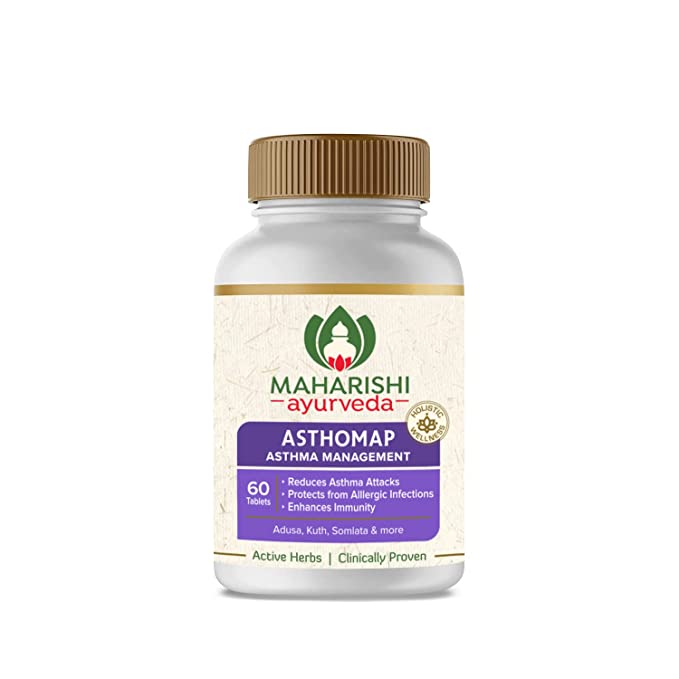 Maharishi Ayurveda Asthomap is judicious combination of herbs which counteracts respiratory allergies, allays and arrests broncho-spasms, exerts prompt mucolytic action, tones up the respiratory mucosal lining and dilates bronchioles. Asthomap contains natural immuno-modulators which enhance the body's immunity to respiratory diseases. Asthomap corrects imbalance of Vata and Kapha and improves the quality of Pitta to restore order in respiration.