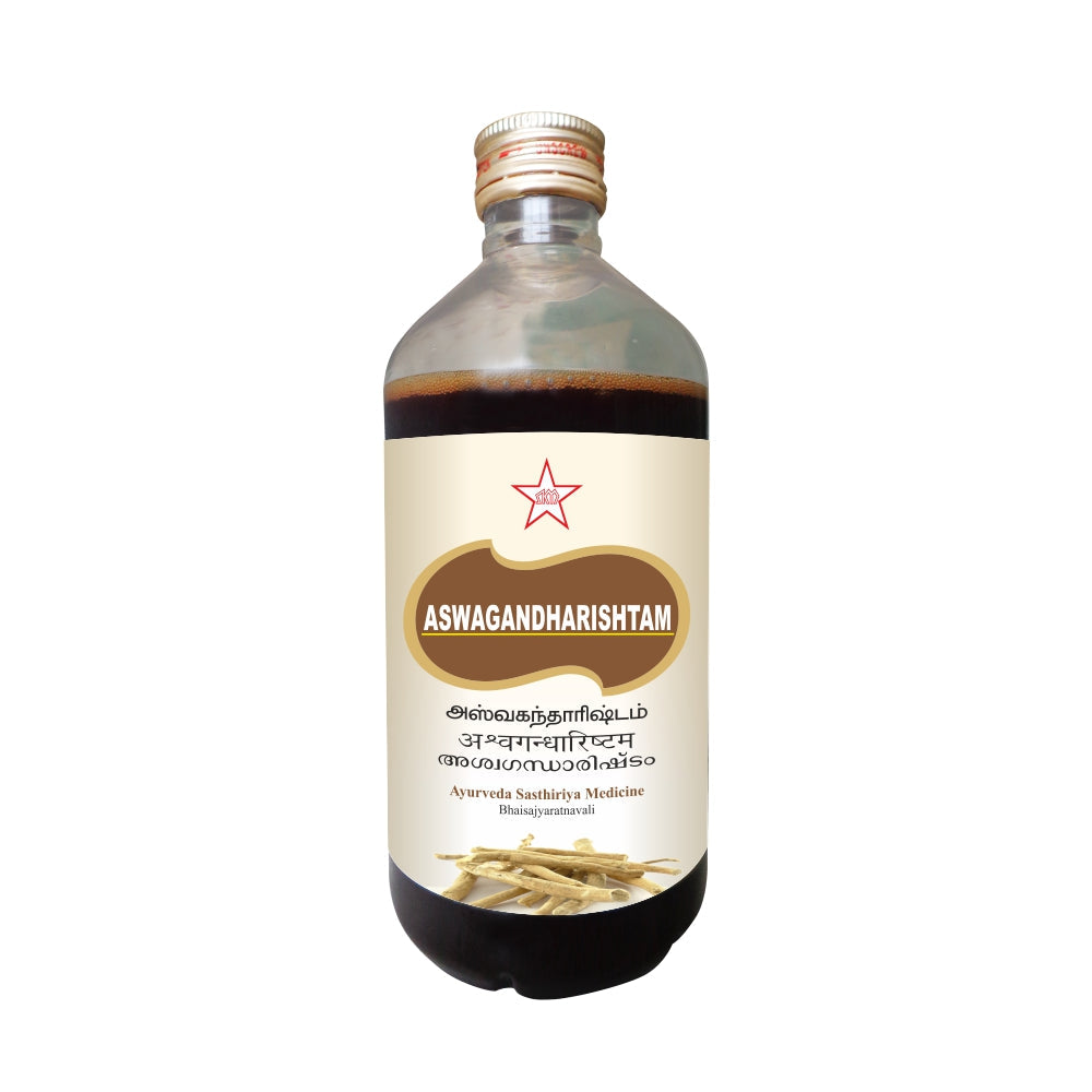 S-Aswagandharishtam is a 450ml herbal ayurvedic formulation designed to promote overall well-being and health. It is composed of natural herbs that are traditionally believed to enhance physical and mental strength.