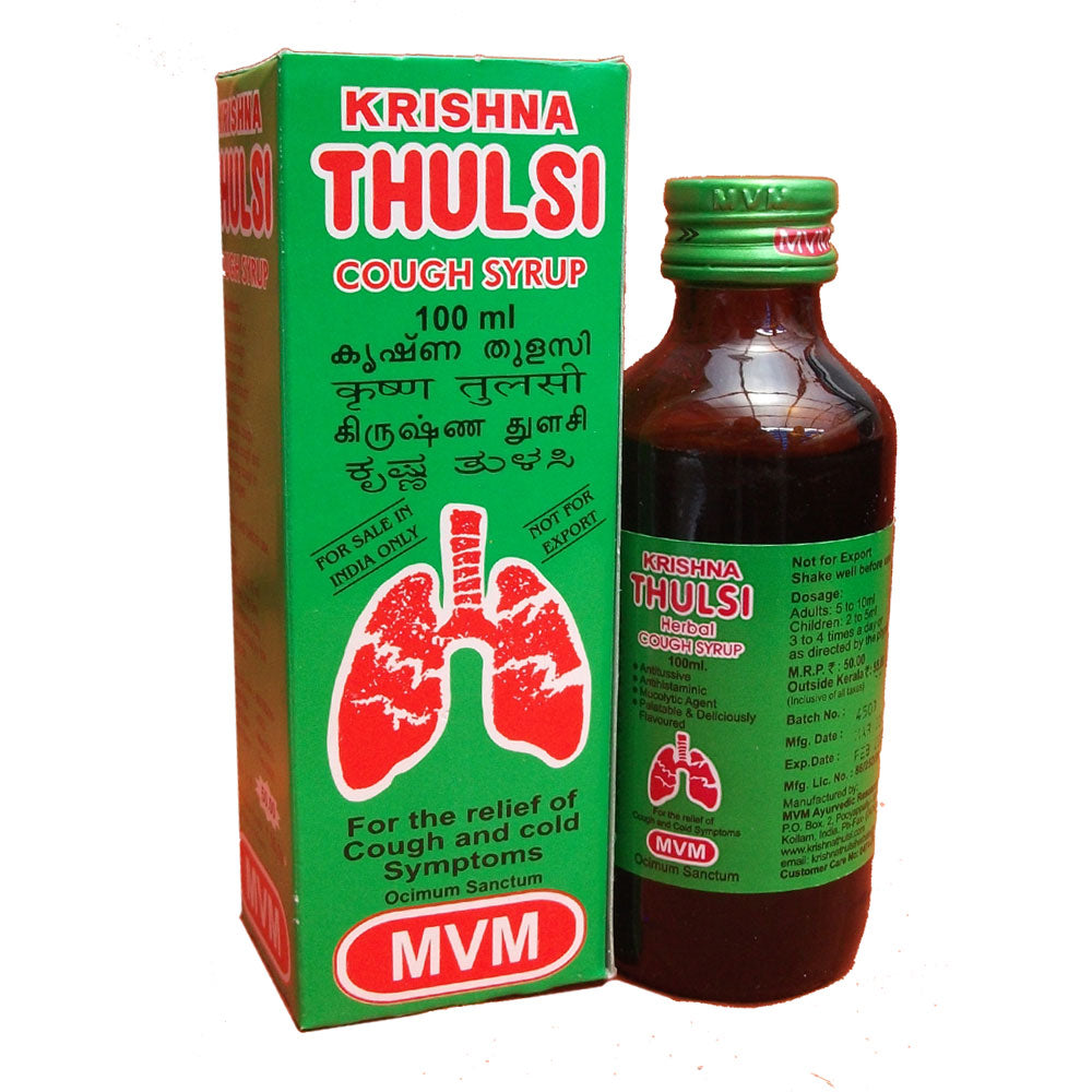 For quick relief from cough and cold, Krishnathulsi cough syrup is a trusted Ayurvedic remedy.It is a trusted and effective solution that incorporates a blend of different proven herbs to treat various forms of coughs and common colds. The unique and palatable mixture of herbs in Krishnathulsi Cough Syrup acts as an anti-tussive, anti-allergic, and demulcent mucolytic expectorant
