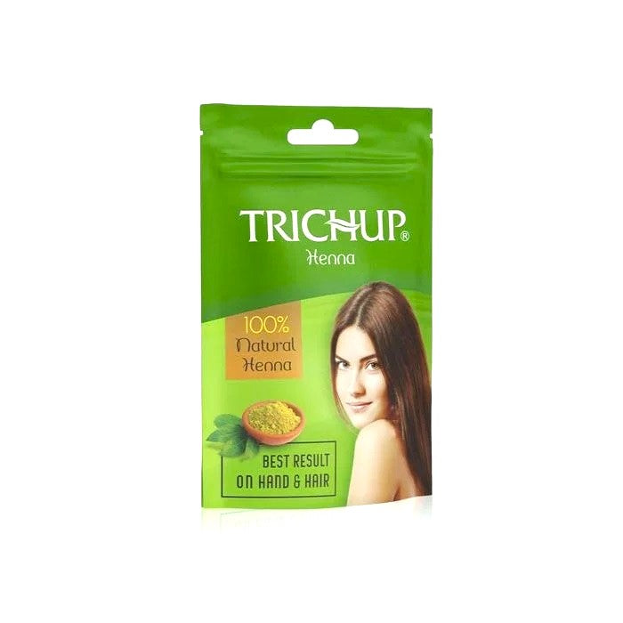TRICHUP HENNA POWDER is a powder of dry Lawsonia inermis leaves. It is a 100% natural hair dye that imparts an orange-brown hue to the hair. It cools the scalps, reduces scalp itchiness, acts as a conditioner, adds shine and smooth texture to the hair, and also nourishes hair roots making it healthy, strong, and long.