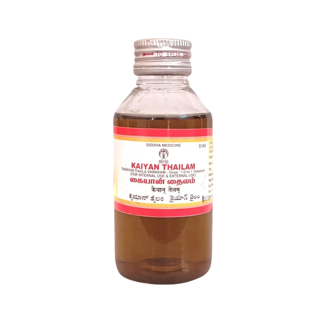 Experience the ancient healing power of Kaiyan Thailam. This 100ml oil is expertly formulated with natural ingredients for maximum efficacy. Harness the therapeutic benefits of Ayurveda to rejuvenate, restore, and revitalize your body and mind. Elevate your self-care routine with Kaiyan Thailam.