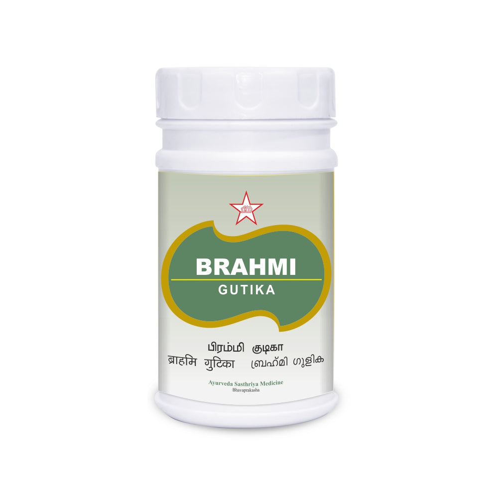Brahmi Gutika- 100Tab Used in fevers Used in Small Pox Used in memory loss, mental fatigue and stress disorders, very good medicine for Mind Wellness & Brain development for children and older age. It is also work against a number of health issues, including fevers, small pox, memory loss, mental fatigue and stress disorders.