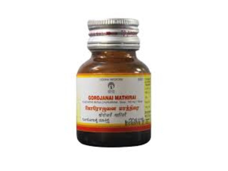Gorochanadi Vati/Gulika is an Ayurvedic medicine containing various non-vegetarian ingredients and is indicated in the treatment of chronic fever, paralysis, sprain, back pain, lumbago and similar diseases. Gorochana/Gorocana is bile of cow.