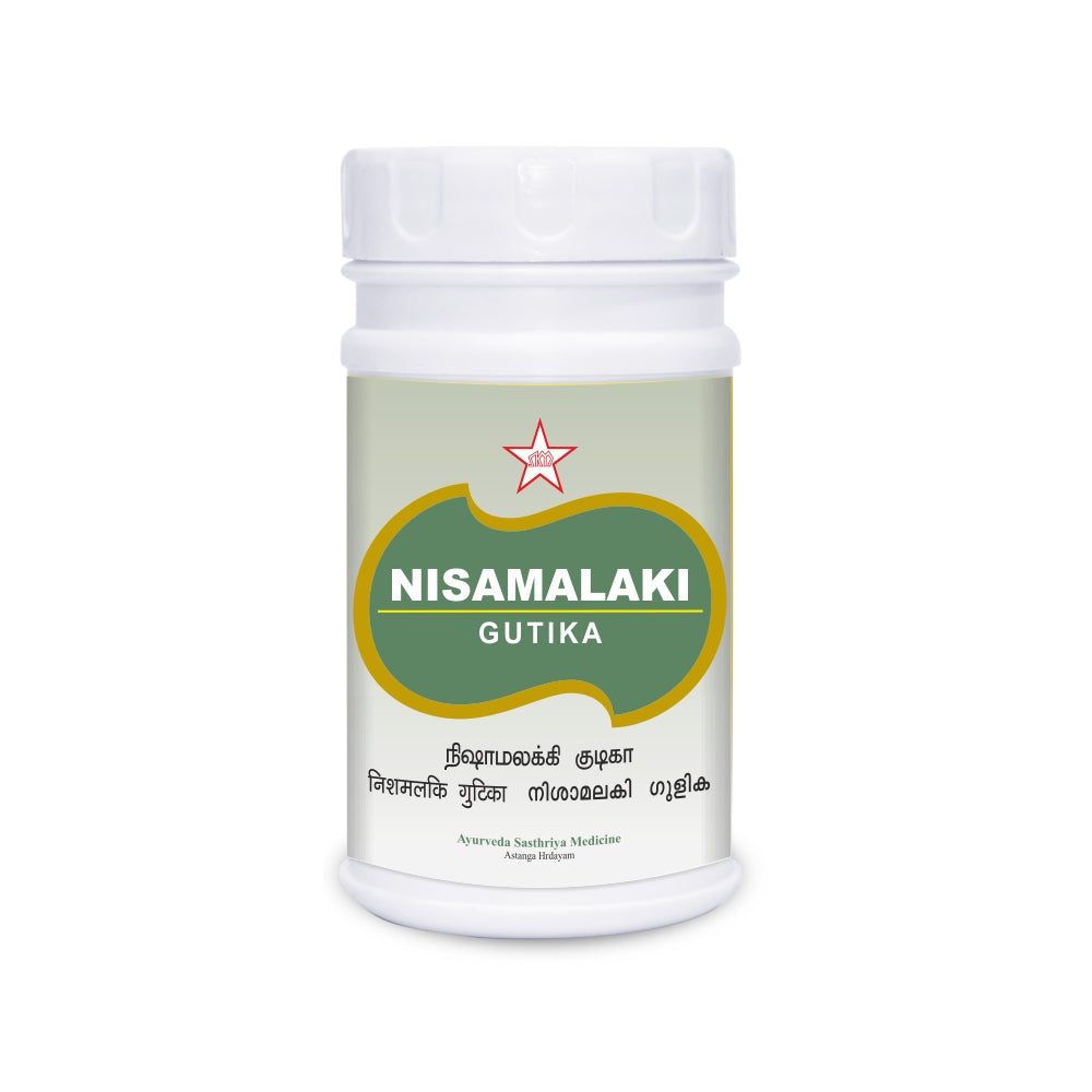 Nisamalaki Gutika tablet is a traditional medicine in Ayurvedic system of medicine. It is effective in the clinical management of Madhumeha, Prameha and Diabetes. Nishamalaki possess antihyperglycemic, Antidiabetic, insulinomimetic, α-Amylase inhibitory and α-glucosidase inhibitory, antioxidant properties.