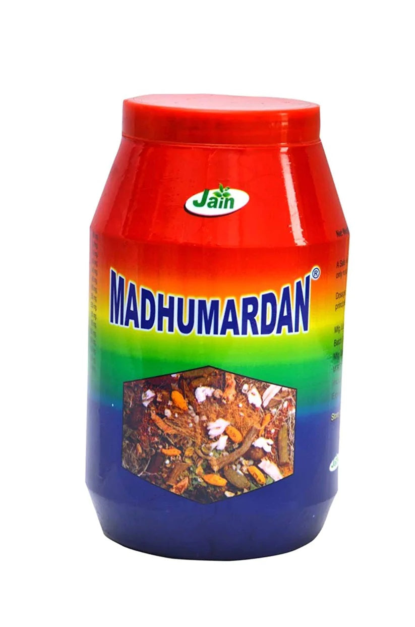 Madhumardan is a time tested holistic, comprehensive formulation of 32 ingredients (including Mineral Pitch and purified Pearls) with synergistic action on Diabetes and the complications arising out of it. It not only reduces elevated Blood Sugar but also is a tonic for Diabetics. The most important assertion is that it is totally free from Metallic Bhasmas.