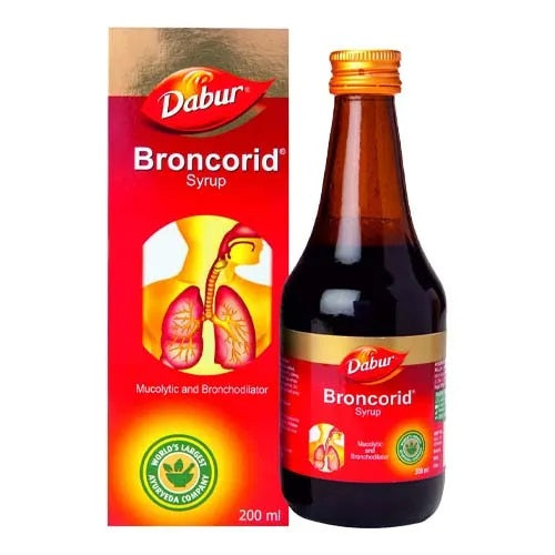 Dabur Broncorid Syrup is an ayurvedic medicine for Bronchitis with anti-spasmodic, anti-inflammatory and anti-allergic properties, formulated using various medicinal plants as recommended by Indian Ayurveda. It aids in battling chronic respiratory disorders as well as allergic bronchitis. It is mucolytic and expectorant. 
