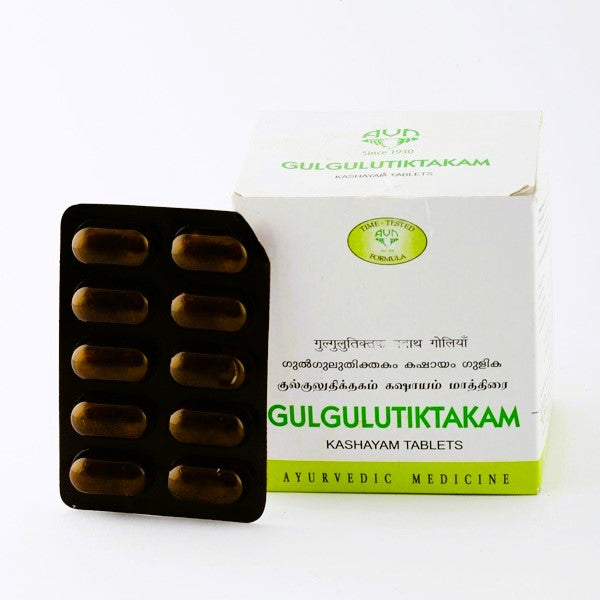 Gulguluthikthakam Kashayam is an ayurvedic medicine used in treating inflammatory conditions of skin, joints and bones. It maintains the integrity of skin, bones and tendons.