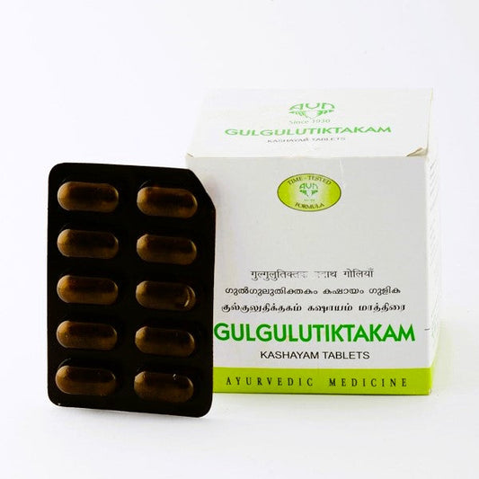 Gulguluthikthakam Kashayam is an ayurvedic medicine used in treating inflammatory conditions of skin, joints and bones. It maintains the integrity of skin, bones and tendons.