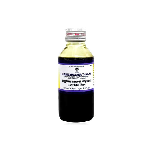 Bhringamalaka Thailam is a 100ml herbal oil that promotes hair growth and nourishment. Using a blend of natural ingredients, this oil strengthens hair follicles and prevents hair loss. Trusted by experts, it contains a powerful combination of herbs that provide proven results. Revitalize your hair with Bhringamalaka Thailam.