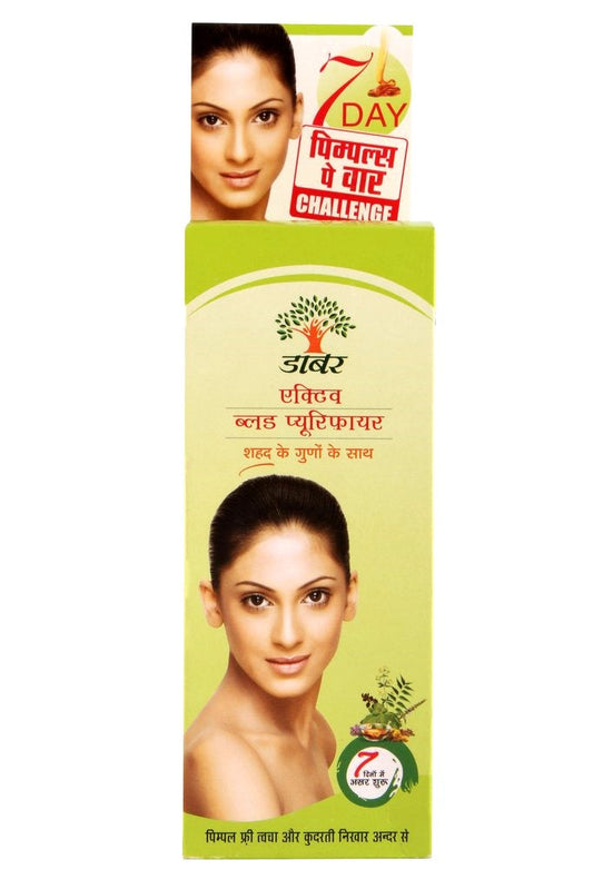 Dabur Active Blood Purifier is an ayurvedic medicine for Pimples & Glowing Skin formulated using medicinal plants as recommended by Indian ayurveda which purifies blood to give you pimple free skin with natural glow. Its natural formulation works from inside to purify blood and attacks bacteria so that the blood gets purified and there is improvement in pimples or other skin ailments