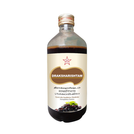Draksharishta is an ancient Ayurvedic herbal medicine. It is useful for anorexic patients, as it helps in gaining weight in a non-obese way. Rich in nutrients which are essential for healthy living, also, aids in the improvement of the burning of fat. Regularizing the digestive system improves visual acuity. Treats colds, coughs, and pulmonary disease [PCOD]. Treats anaemia and improves absorption of nutrients. It also treats a wide variety of gastric and intestinal complaints.