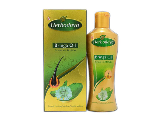 Herbodaya Bringa Oil is an ayurvedic medicine recommended by Ayurvedic Physicians. Made from natural herbs grown from our own garden.  controlls hairfall,greying of hair  thin hair.