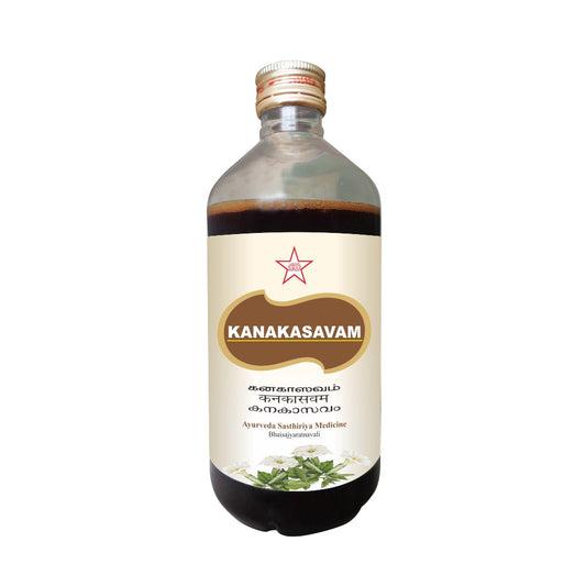 Kanakasava mainly acts on the respiratory system (lungs and airways). It dilates the bronchial passageways and increases the airflow to the lungs. It also clears the lungs by its expectorant actions. It has analgesic action, which is more useful in the management of biliary colic and renal colic. Kanakasava is quintessential in treating the common cold, sore throat, incessant cough, and flu symptoms. It also reduces chest and nasal congestion gets rid of excess sputum and stops nasal discharge.