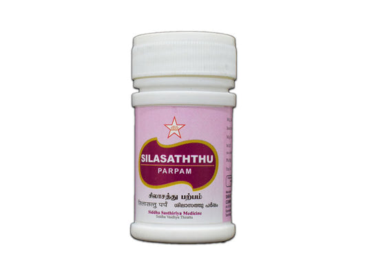 Silasathu Parpam is the traditional Siddha medicine in tablet form that helps to treat Burning Micturition, Renal calculi, and pitta disorders. It is prepared by Silasathu Parpam, which is an effective Siddha medicine used to treat many diseases. It contains many health benefits and is known for its safe consumption. It is widely used in Ayurvedic medicines to treat many diseases. Silasathu Parpa Mathirai is prepared without adding any harmful chemicals, and it provides effective relief from diseases.