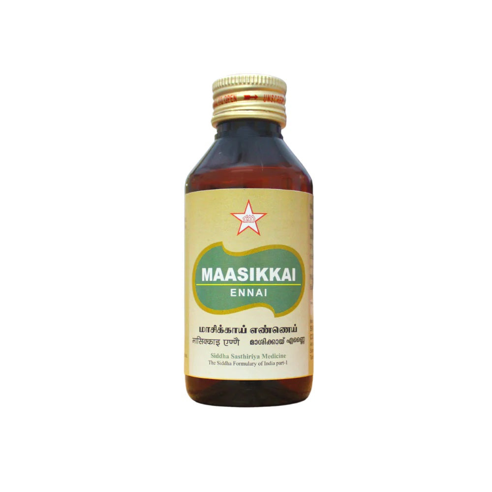 Masikkai Eannai is a potent herbal oil with rejuvenating properties. Made from natural ingredients, this 100Ml oil promotes healthy hair growth and nourishes the scalp for stronger, shinier hair. Experience the benefits of traditional medicine with Masikkai Eannai.  aids in treating peptic ulcers, duodenal and gastric ulcer, diarrhoea, piles and fistula