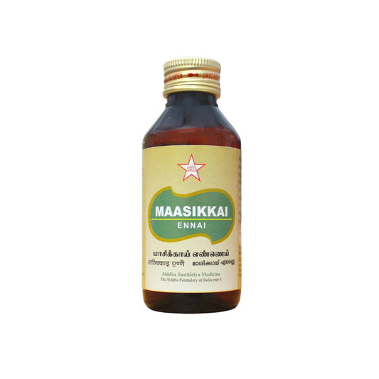 Masikkai Eannai is a potent herbal oil with rejuvenating properties. Made from natural ingredients, this 100Ml oil promotes healthy hair growth and nourishes the scalp for stronger, shinier hair. Experience the benefits of traditional medicine with Masikkai Eannai.  aids in treating peptic ulcers, duodenal and gastric ulcer, diarrhoea, piles and fistula