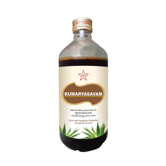 Kumaryasavam is an Ayurvedic treatment for irregular periods. It is also an Ayurvedic medicine to stop heavy bleeding during periods. it helps relieve anaemia caused by heavy bleeding during periods. Kumaryasavam uses a combination of herbs that give strength to the body. The herbs also improve digestion and metabolism to help avoid metabolic waste. The Dosha balancing formulation is an Ayurvedic medicine for menstrual irregularities.