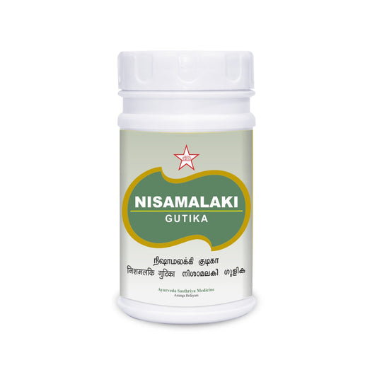 Nisamalaki Gutika tablet is a traditional medicine in Ayurvedic system of medicine. It is effective in the clinical management of Madhumeha, Prameha and Diabetes. Nishamalaki possess antihyperglycemic, Antidiabetic, insulinomimetic, α-Amylase inhibitory and α-glucosidase inhibitory, antioxidant properties. 