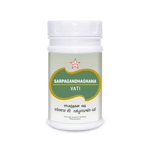 Sarpagandha Ghan Vati (also called Sarpagandhadi Gutika) is an ayurvedic formulation used for the management of hypertension (high blood pressure), insomnia (sleeplessness), alcoholism, tachycardia, and albuminuria. 