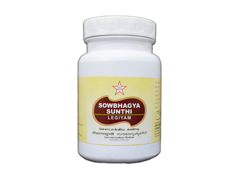 Sowbhagya Sunthi Legiyum is a formulation that contains dried ginger or Sunthi as the main ingredient. This traditional formulation is very effective for puerperal women because it consists of essential nutrients and herbs that restore the body to normalcy, replenishes it, aid in digestion, and enhance milk production