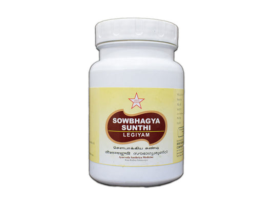 Sowbhagya Sunthi Legiyum is a formulation that contains dried ginger or Sunthi as the main ingredient. This traditional formulation is very effective for puerperal women because it consists of essential nutrients and herbs that restore the body to normalcy, replenishes it, aid in digestion, and enhance milk production. 